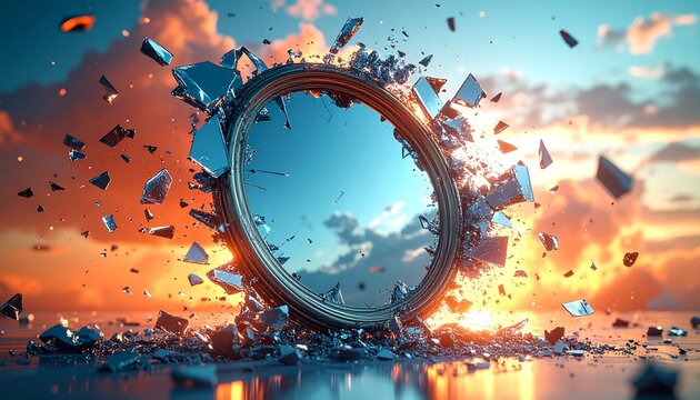 Energetic fragments, background, brokenness, conveying D shattering explosive mirror render color one glass animated Action,