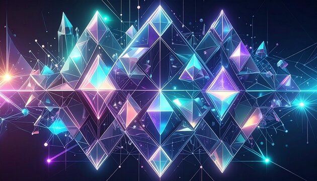 Futuristic Abstract Digital Composition of Holographic Crystals Glowing Brightly