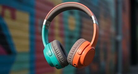 オレンジと緑のヘッドフォン