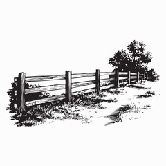 Rural Wooden Fence Farm Scene Vector Image Isolated on white background
