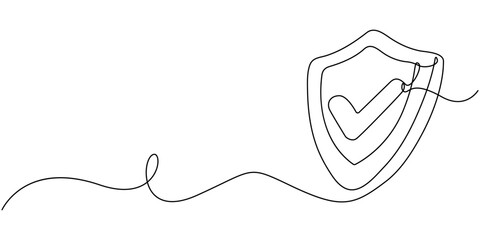 Continuous Line Drawing of Insurance Icon, Hand Drawn Symbol Vector Illustration, Insurance continuous line drawing with color shapes, Shield, Protection, Security Continuous Line Icon.