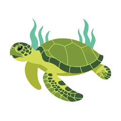Vibrant green sea turtle gracefully swims through ocean currents underwater marine life illustration illustration
