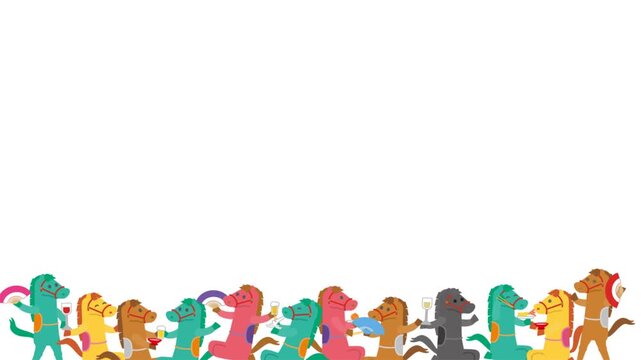 2026 Year of the Horse New Year&rsquo;s card zodiac horse party illustration video with blank space