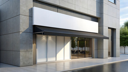 Fototapeta premium Blank rectangular white sign on a modern building facade for advertisement