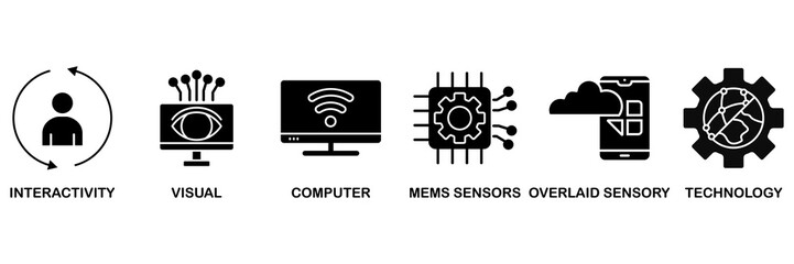 Augmented reality icon set vector illustration concept for interactivity, visual, computer, mems sensors, overlaid sensory and technology