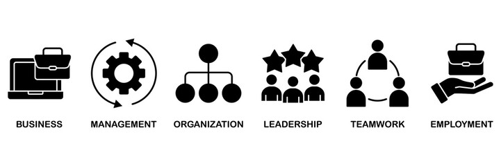 Business management icon set vector illustration concept for business, management, organization, leadership, teamwork and employment