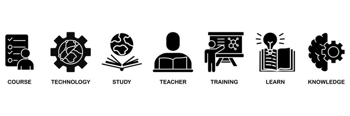 Online education icon set vector illustration concept for course, technology, study, teacher, training, learn and knowledge