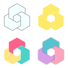 Set of overlapping hexagonal Venn diagrams. Modern infographic templates isolated on white, ideal for data visualization, presentation, and strategy design.