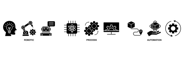 RPA icon set vector illustration concept for for robotic process automation innovation technology with an icon of robot, ai, artificial intelligence, automation, process, conveyor, and processor
