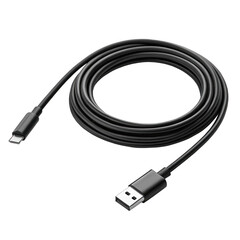 Obraz premium Black usb type c cable isolated on transparent background in a studio shot