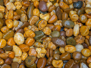 Smooth multicolored pebbles in earthy tones create a calming, organic texture—perfect for nature-inspired backgrounds, wellness ads, or spa visuals.