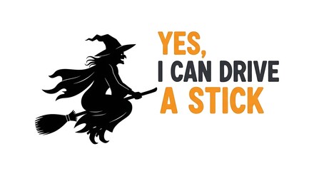 Witch Driving a Stick Halloween Pun flying broomstick