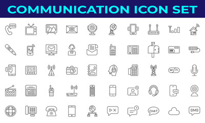 A communication line icon is a simple outline graphic&mdash;often speech bubbles, phone with signal waves, or connected nodes&mdash;used to represent messaging, contact, or connectivity.
