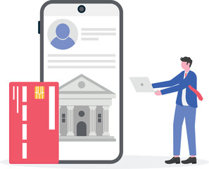 Bank account, paycheck, money lending concept with tiny people.

