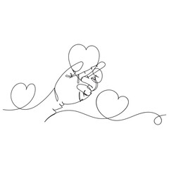 Minimalist black continuous line drawing of hands holding a heart shape