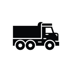 Black Dump Truck Silhouette, Heavy Machinery Truck, Solid Style on Transparent BG