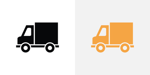 Delivery Truck Icon with Transparent Background, Black and Orange Color Variant Isolated