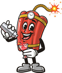 TNT dynamite mascot cartoon making a cocktail
