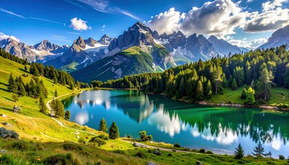 Alpine lake at sunrise (1)