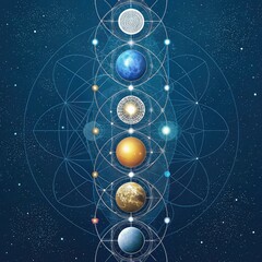 Fantasy Universe Background with Planets and Orbits, Celestial Abstract Illustration of Planetary System 