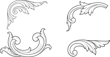 Elegant vintage ornamental corner flourishes — classic scroll designs with acanthus leaves, perfect for invitations, certificates, frames, and luxury branding layouts.
