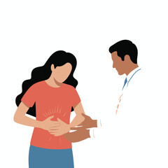 Fototapeta premium Doctor examining patient's abdomen during medical consultation for digestive issues and healthcare visit illustration