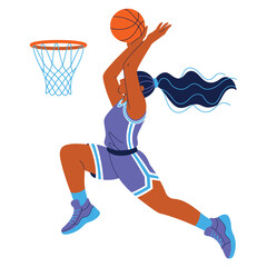 Dynamic basketball player in mid-air slam dunking against clean illustration © ArtBySalea07