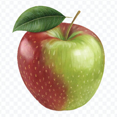 realistic 3d fresh apple with slice and green leaf in different color style isolated on transparent background