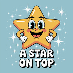 smiling star ornament character, shining sky background, a star on top theme, cute christmas mascot, festive vector