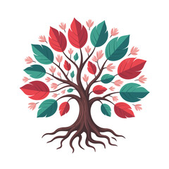 Vibrant stylized tree with deep roots and colorful leafy canopy symbolizing growth life and nature illustration