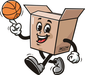 Cardboard box mascot cartoon playing basketball © Magic Pen