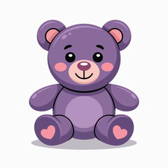 Adorable purple teddy bear sitting playful cute toy character isolated for children's designs and greetings illustration
