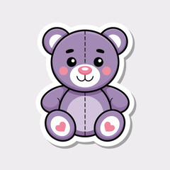 Cute purple teddy bear sticker design adorable stuffed toy character isolated on for children illustration