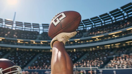 Winning catch moment with raised ball and roaring stands, victory energy captured for sports promos, championship highlights, and fan community campaigns.
