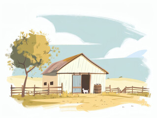 Rustic village farm drawing in color sketch, AI generated