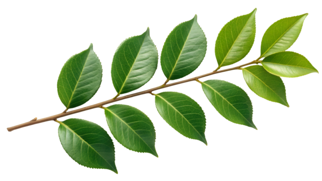 Vibrant Green Camellia Branch Against a Black Background Ideal for Botanical Designs and Natural Themes perfect for spring