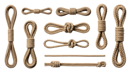 Assortment of Ropes with Knots transparent bg, cutout PNG