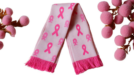 Pink Awareness Ribbon Scarf with Fringe on white background