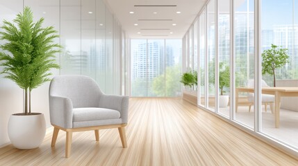 Fototapeta premium Modern Minimalist Office Interior with City View