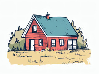 Rustic village farm drawing in color sketch, AI generated