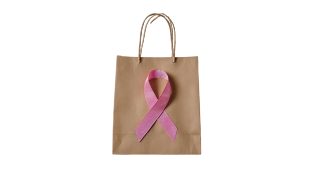 Pink Ribbon Awareness Paper Bag on white background