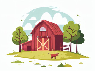Rustic village farm drawing in color sketch, AI generated