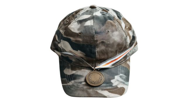 Camouflage Military Cap with Medal Decoration