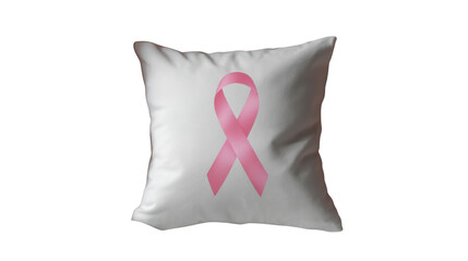 Pink Ribbon Awareness Pillow for Breast Cancer Support on white background