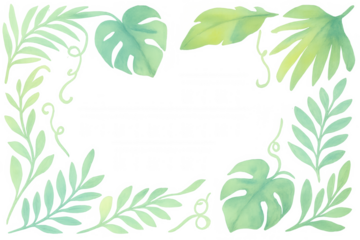 Tropical watercolor leaves frame, botanical border, green jungle foliage creating natural decorative space for design