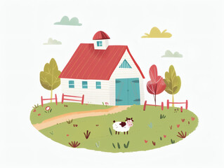 Rustic village farm drawing in color sketch, AI generated