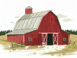 Rustic village farm drawing in color sketch, AI generated