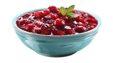 Fresh Cranberry Sauce in Blue Bowl on white background