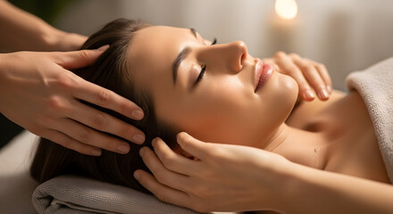 Relaxing woman receiving professional massage therapy in a serene spa setting for stress relief and wellness treatment session