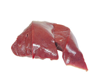 Pig liver on white background